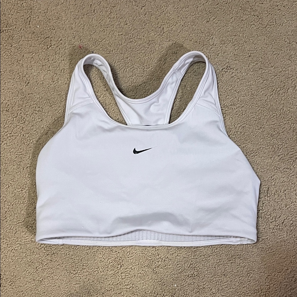 Nike Women's White Sports Bra with Black Logo